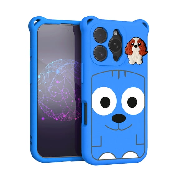 ELEHOLD EVA Shockproof Case For iPhone 16 Pro Max – Soft Cartoon Dog Cover with Lens Protection, Lightweight & Washable, Blue