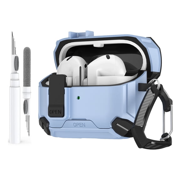 ELEHOLD Earphone Case for Samsung Galaxy Buds 3 FE 2025 ,Shockproof Secure Lock Stand Rugged Cover with Keychain Clean Pen,Lightblue