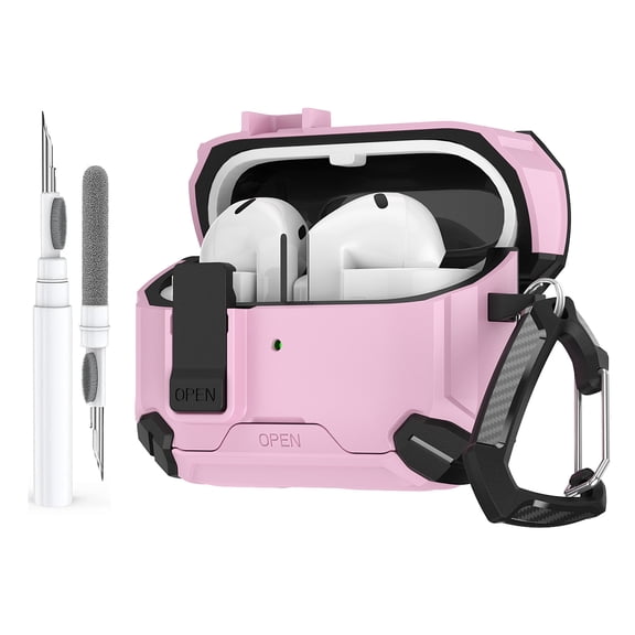 ELEHOLD Earphone Case for Samsung Galaxy Buds 3 FE 2025 ,Shockproof Secure Lock Stand Rugged Cover with Keychain Clean Pen,Pink