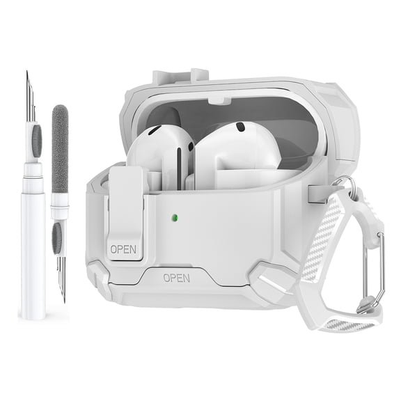 ELEHOLD Earphone Case for Samsung Galaxy Buds 3 FE 2025 ,Shockproof Secure Lock Stand Rugged Cover with Keychain Clean Pen,Whitewhite