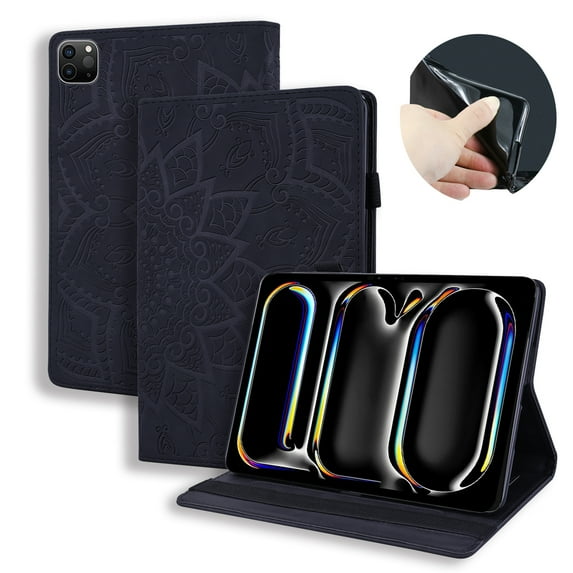 ELEHOLD Embossed Flower Pattern Case for iPad Air 11 inch 2024,Premium PU Leather Folio Stand Flip Cover with Pen Holder & Card Slot for iPad Air 11" 2024,Black