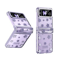 ELEHOLD Fashion Clear Case for Samsung Galaxy Z Flip 4,Clear Back PC Plating Bumper with Stars for Women Girls Hybrid Shockproof Full Body Hinge Protective Case for Samsung Galaxy Z Flip4,Purple