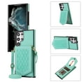 thumbnail image 1 of ELEHOLD Fashion Wallet Case for Samsung Galaxy S22 Ultra Argyle Pattern Leather RFID Bocking Card Slots Hidden Mirror Stand Function Magnetic Button Adjustable Shoulder Strap,Green, 1 of 7