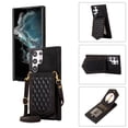 thumbnail image 1 of ELEHOLD Fashion Wallet Case for Samsung Galaxy S22 Ultra Argyle Pattern Leather RFID Bocking Card Slots Hidden Mirror Stand Function Magnetic Button Adjustable Shoulder Strap,Black, 1 of 7