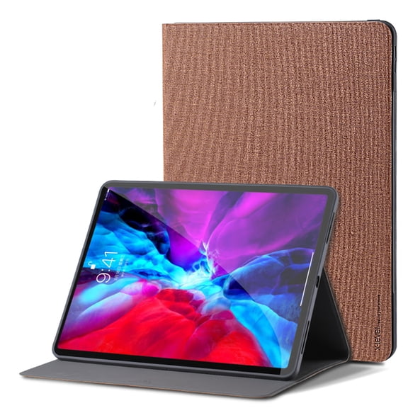 ELEHOLD Flip Case for iPad Pro 12.9" 2022/2021/2020/2018 Anti-Slip Kickstand Function Auto Wake/Sleep Honeycomb Grid Pattern Slim Thin Shockproof Fabric Cloth Folio Cover,Brown