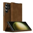 thumbnail image 1 of ELEHOLD Flip Folio Leather Case for Samsung Galaxy S22 with Card Holder Premium Leather Magnetic Suction Kickstand Function Support Wireless Charging Full Protection Case,brown, 1 of 7