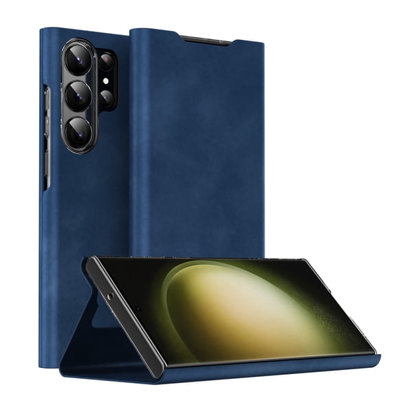 ELEHOLD Flip Folio Leather Case for Samsung Galaxy S22 Plus with Card Holder Premium Leather Magnetic Suction Kickstand Function Support Wireless Charging Full Protection Case,blue
