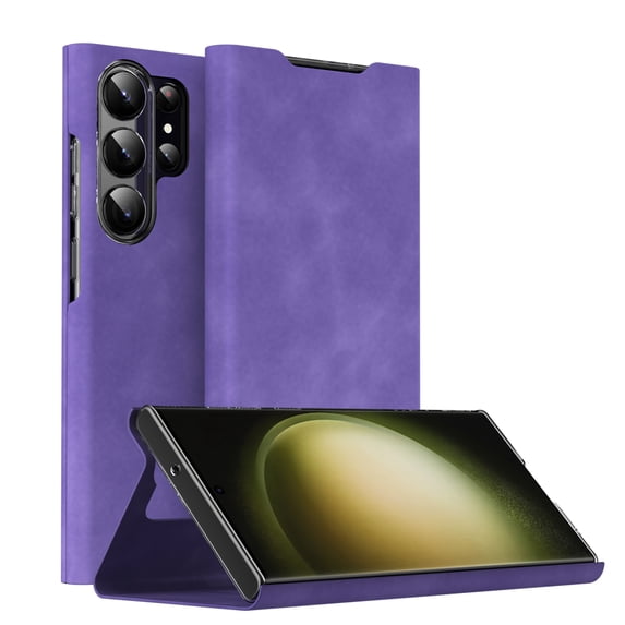 ELEHOLD Flip Folio Leather Case for Samsung Galaxy S23 Plus with Card Holder Premium Leather Magnetic Suction Kickstand Function Support Wireless Charging Full Protection Case,purple