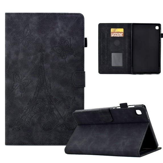 ELEHOLD Flip Folio Leather Case for Samsung Galaxy Tab A7 Lite 8.7 (2021) Butterflies Tower Pattern Card Slots Auto Wake/Sleep Kickstand Function Multi-Functional Shockproof Slim Case,Black