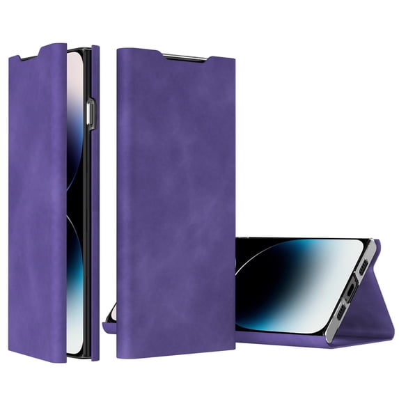 ELEHOLD Flip Folio Leather Case for iPhone 14 Pro with Card Holder Premium Leather Magnetic Suction Kickstand Function Support Wireless Charging Full Protection Case,purple