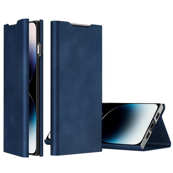 ELEHOLD Flip Folio Leather Case for iPhone 14 Pro with Card Holder Premium Leather Magnetic Suction Kickstand Function Support Wireless Charging Full Protection Case,blue
