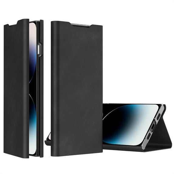 ELEHOLD Flip Folio Leather Case for iPhone 15 Pro with Card Holder Premium Leather Magnetic Suction Kickstand Function Support Wireless Charging Full Protection Case,black