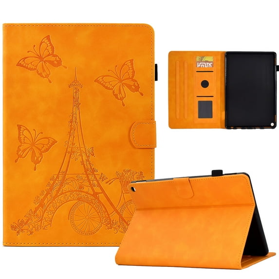 ELEHOLD Flip Leather Case for Fire HD 10/10 Plus (11th Gen 2021),Butterflies Tower Pattern Card Slots Auto Wake/Sleep Kickstand Function Multi-Functional Shockproof Slim Case,Khaki