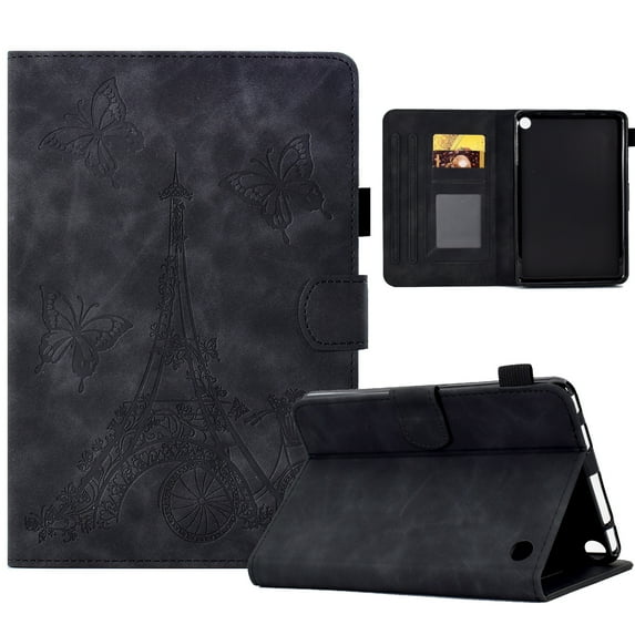 ELEHOLD Flip Leather Case for Fire HD8/HD8 Plus(12th Generation 2022),Butterflies Tower Pattern Card Slots Auto Wake/Sleep Kickstand Function Multi-Functional Shockproof Slim Case,Black