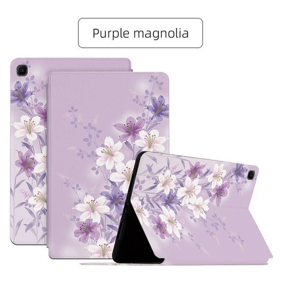 ELEHOLD Flip Leather Case for Samsung Galaxy Tab A7 Lite T220 T225 8.7",Beautiful Flowers Floral Pattern Kickstand Function Magnetic Shockproof Anti-Scratch Slim Case,Purple Magnolia