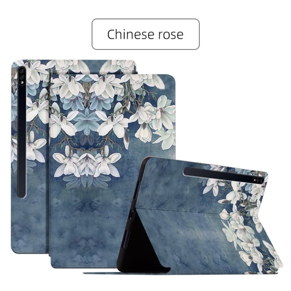 ELEHOLD Flip Leather Case for Samsung Galaxy Tab S8/S7 11.0" (X700/X706/T870/T875) Beautiful Flowers Floral Pattern Kickstand Function Magnetic Shockproof Anti-Scratch Slim Case,F