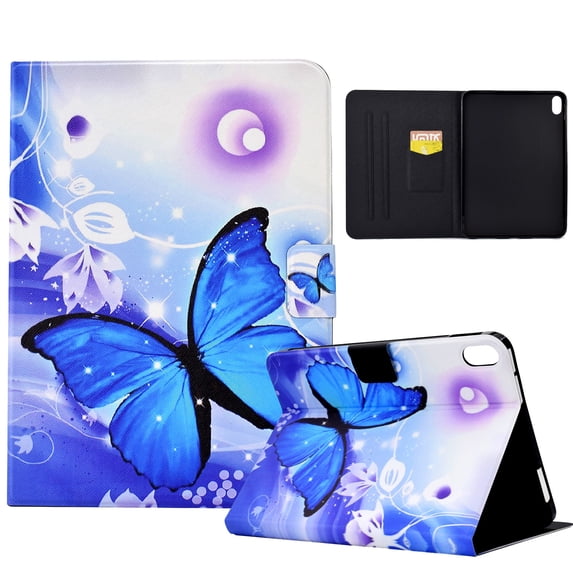 ELEHOLD Flip Leather Case design for iPad Mini 6 Card Slots Kickstand Auto Wake/Sleep Function Butterfly Pattern Shockproof Case,For iPad mini (6th Generation),A