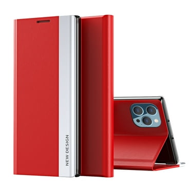 ELEHOLD Flip Leather Case for iPhone 15 Pro,Magnetic Adsorption Kickstand Function Shockproof Protective Folio Case for iPhone 15 Pro 6.1 Inch,Red