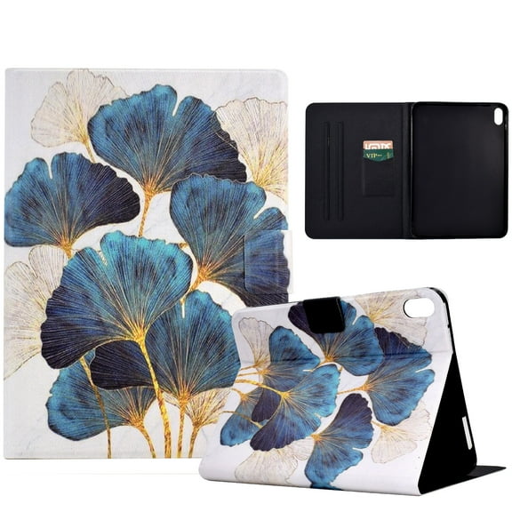 ELEHOLD Flip Leather Case for iPad 10th Generation 10.9" (2022) with Printed Pattern Card Slots Anti-Slip Strip Auto Wake/Sleep Kickstand Function Shockproof Folding Case,Leaf