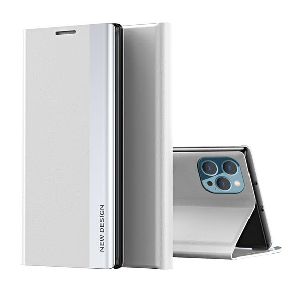 ELEHOLD Flip Leather Case for iPhone 15 Pro Max,Magnetic Adsorption Kickstand Function Shockproof Protective Folio Case for iPhone 15 Pro Max 6.7 Inch,White