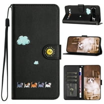 ELEHOLD Flip Leather Wallet Case for Google Pixel 7 Pro Cute Animals Pattern with Card Slots Magnetic Clasp Soft Shockproof Leather Protective Case with Lanyard,black