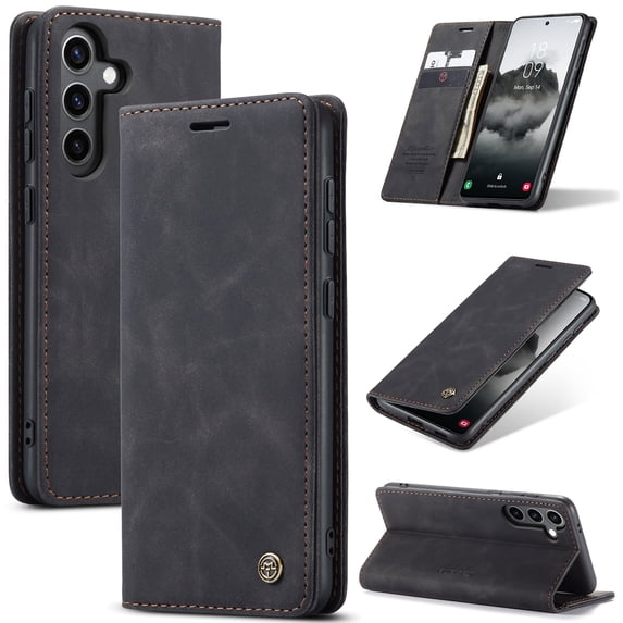 ELEHOLD Flip Leather Wallet Case for Samsung Galaxy S24 Plus with Card Slots Cash Pocket Kickstand Function Magnetic Closure Shockproof Anti-Scratch Purse Case for Samsung S24 Plus,Black