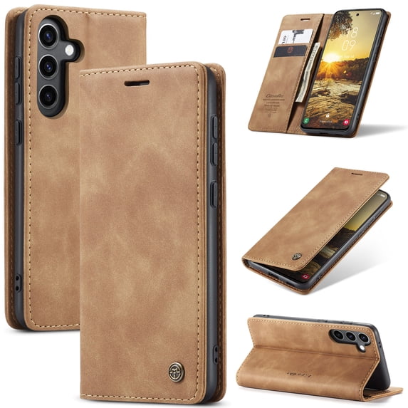 ELEHOLD Flip Leather Wallet Case for Samsung Galaxy S24 Plus with Card Slots Cash Pocket Kickstand Function Magnetic Closure Shockproof Anti-Scratch Purse Case for Samsung S24 Plus,Brown