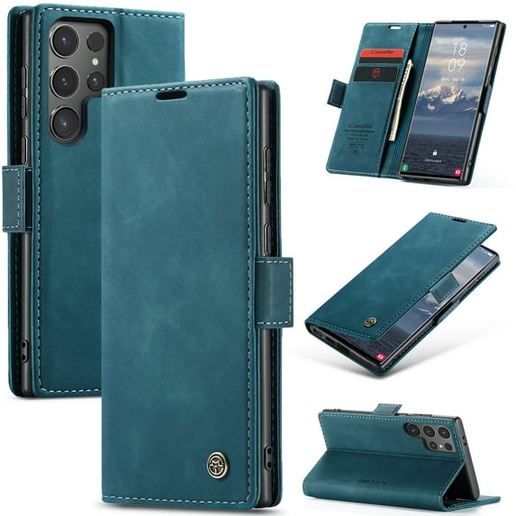 ELEHOLD Flip Leather Wallet Case for Samsung Galaxy S24 Ultra with Card Slots Cash Pocket Kickstand Function Magnetic Closure Shockproof Anti-Scratch Purse Case for Samsung S24 Ultra,Blue