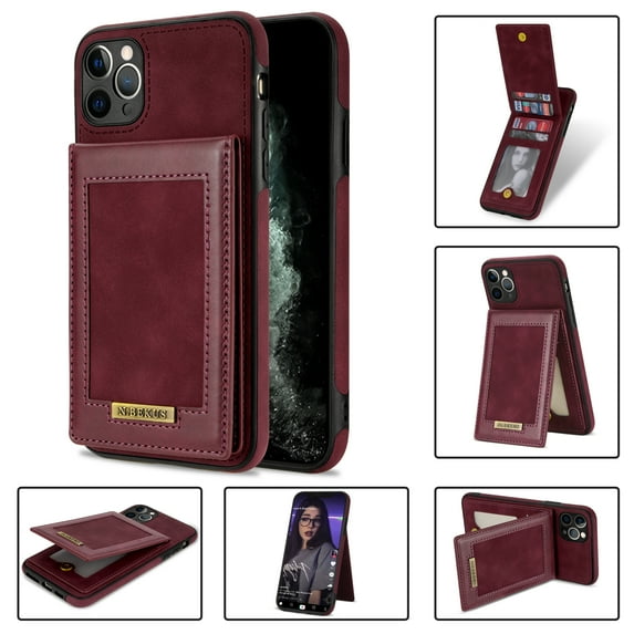 ELEHOLD Flip Leather Wallet Case for iPhone 11 Pro Max 6.5 inch with RFID Blocking Card Slots Holders Magnetic Buckle Kickstand Function Business Style Men Women Case,Winered