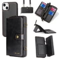 thumbnail image 1 of ELEHOLD Flip Leather Wallet Case for iPhone 14 Plus Purse Case with Large Capacity 13 Card Slots Zipper Pocket Kickstand Magnetic Detachable Case Crossbody Shoulder Strap Shockproof Protective,Black, 1 of 9