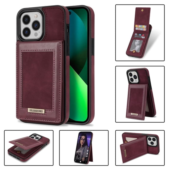 ELEHOLD Flip Leather Wallet Case for iPhone 14 Pro 6.1 inch with RFID Blocking Card Slots Holders Magnetic Buckle Kickstand Function Business Style Men Women Case, Winered