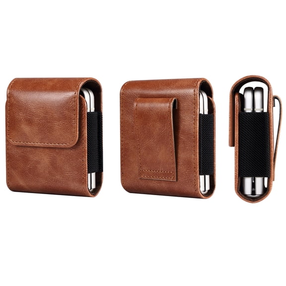 ELEHOLD Flip Phone Case for Samsung Galaxy Z Flip 4/Z Flip3 5G/Z Flip 2/Motorola Razr 5G/ Razr 2019, Belt Holster Pouch Holder Belt Loop Magnetic Closure Cow Leather Case Anti-Drop Shockproof,Brown