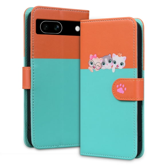 ELEHOLD Flip Wallet Case for Google Pixel 6, Cute Pattern PU Leather Case with Magnetic Clasp Credit Card Slot Stand Lanyard Shockproof Full Body Protection Cover, D