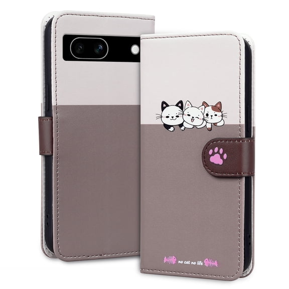 ELEHOLD Flip Wallet Case for Google Pixel 7, Cute Pattern PU Leather Case with Magnetic Clasp Credit Card Slot Stand Lanyard Shockproof Full Body Protection Cover, B
