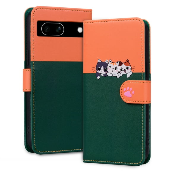 ELEHOLD Flip Wallet Case for Google Pixel 7 Pro, Cute Pattern PU Leather Case with Magnetic Clasp Credit Card Slot Stand Lanyard Shockproof Full Body Protection Cover, C