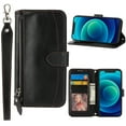 thumbnail image 1 of ELEHOLD Flip Wallet Case for Samsung Galaxy A14 5G,Synthetic Leather Zipper Pocket Card Slots Kickstand Function Magnetic Clasp Detachable Wriststrap Purse Case,Black, 1 of 8