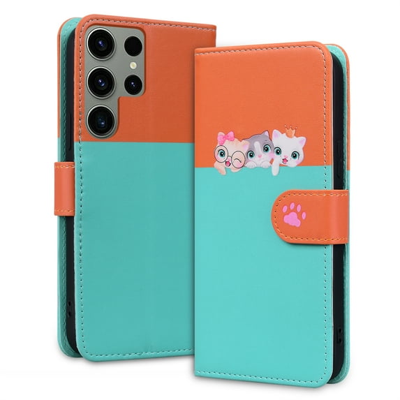 ELEHOLD Flip Wallet Case for Samsung Galaxy A23 5G, Cute Pattern PU Leather Case with Magnetic Clasp Credit Card Slot Stand Lanyard Shockproof Full Body Protection Cover, D