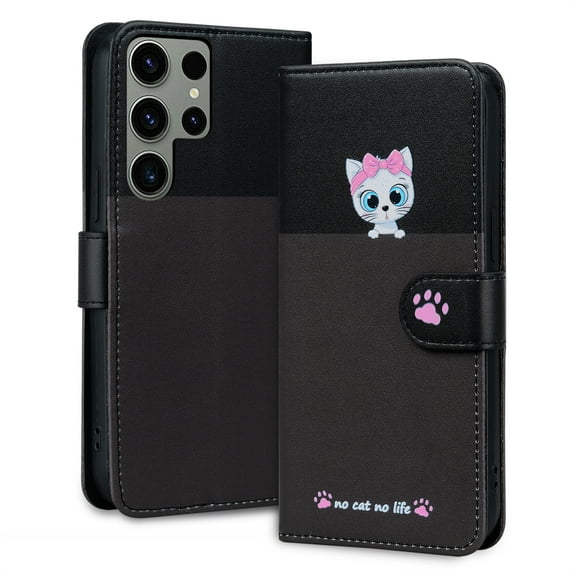ELEHOLD Flip Wallet Case for Samsung Galaxy A24 4G, Cute Pattern PU Leather Case with Magnetic Clasp Credit Card Slot Stand Lanyard Shockproof Full Body Protection Cover, F