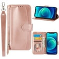 thumbnail image 1 of ELEHOLD Flip Wallet Case for Samsung Galaxy A54 5G,Synthetic Leather Zipper Pocket Card Slots Kickstand Function Magnetic Clasp Detachable Wriststrap Purse Case,Rosegold, 1 of 6