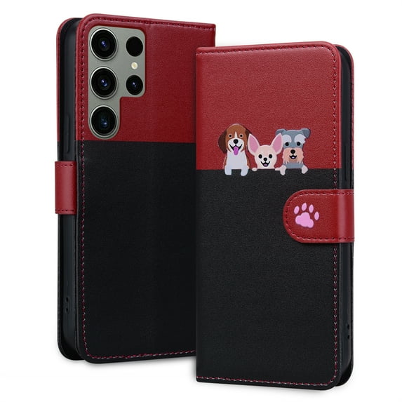 ELEHOLD Flip Wallet Case for Samsung Galaxy S21 FE, Cute Pattern PU Leather Case with Magnetic Clasp Credit Card Slot Stand Lanyard Shockproof Full Body Protection Cover, E