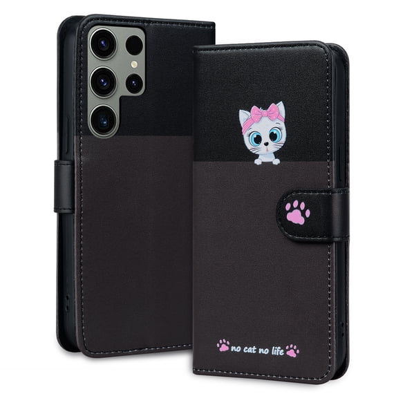 ELEHOLD Flip Wallet Case for Samsung Galaxy S22 Plus, Cute Pattern PU Leather Case with Magnetic Clasp Credit Card Slot Stand Lanyard Shockproof Full Body Protection Cover, F
