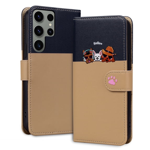 ELEHOLD Flip Wallet Case for Samsung Galaxy S22 Ultra, Cute Pattern PU Leather Case with Magnetic Clasp Credit Card Slot Stand Lanyard Shockproof Full Body Protection Cover, A
