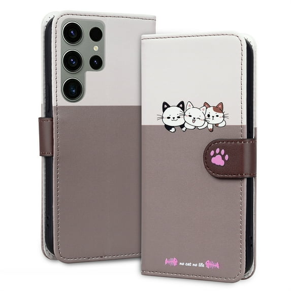 ELEHOLD Flip Wallet Case for Samsung Galaxy S23, Cute Pattern PU Leather Case with Magnetic Clasp Credit Card Slot Stand Lanyard Shockproof Full Body Protection Cover, B