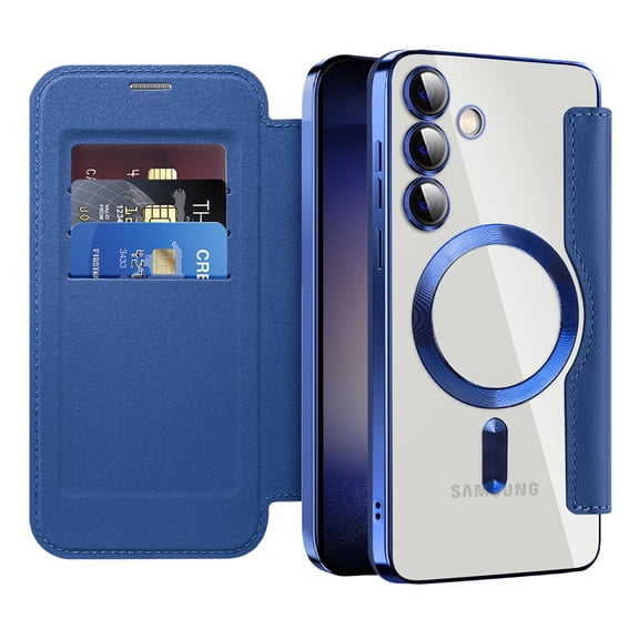 ELEHOLD Flip Wallet Case for Samsung Galaxy S25 FE with Transparent Clear Back RFID Card Holders Magnetic Closure Mag Safe Compatible Shockproof Anti-Scratches Case for Samsung Galaxy S25 FE,Darkblue