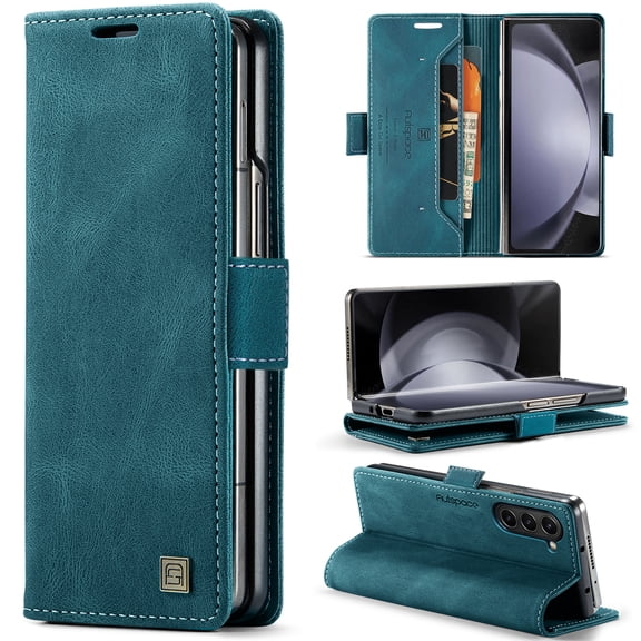 ELEHOLD Flip Wallet Case for Samsung Galaxy Z Fold 5, RFID Blocking Card Slots Magnetic Closure Kickstand Folio Leather Purse Phone Case Anti-Scratch Protective for Samsung Z Fold 5 2023,Blue