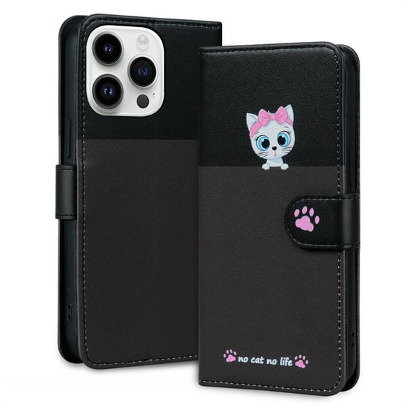 ELEHOLD Flip Wallet Case for iPhone 12 Pro / 12 6.1", Cute Pattern PU Leather Case with Magnetic Clasp Credit Card Slot Stand Lanyard Shockproof Full Body Protection Cover, F