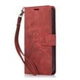 thumbnail image 1 of ELEHOLD Flip Wallet Case for iPhone 12 Pro / 12 6.1" Case Embossed Flower Butterflies Premium Leather Card Slots Kickstand Function Magnetic Clasp Detachable Wrist Lanyard Full Protective Case,red, 1 of 6