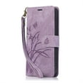 thumbnail image 1 of ELEHOLD Flip Wallet Case for iPhone 13 Pro Max Case Embossed Flower Butterflies Premium Leather Card Slots Kickstand Function Magnetic Clasp Detachable Wrist Lanyard Full Protective Case,purple, 1 of 6