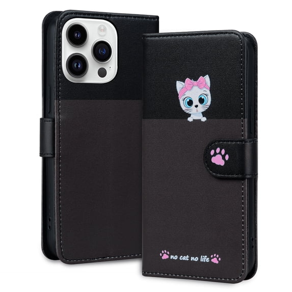 ELEHOLD Flip Wallet Case for iPhone 15, Cute Pattern PU Leather Case with Magnetic Clasp Credit Card Slot Stand Lanyard Shockproof Full Body Protection Cover, F