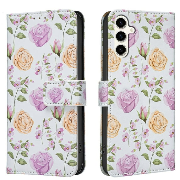 ELEHOLD Flip Wallet Phone Case For Samsung Galaxy A16 5G, Cute Butterfly Floral PU Leather Elegant Folio Design Card Slots, Kickstand Magnetic ClosureShockproof Case Cover ,G